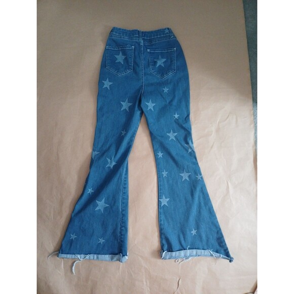 Nasty Gal Jeans Womens 6 Blue Star Bell Bottom Super Flare Raw Hem High Rise - Picture 8 of 8